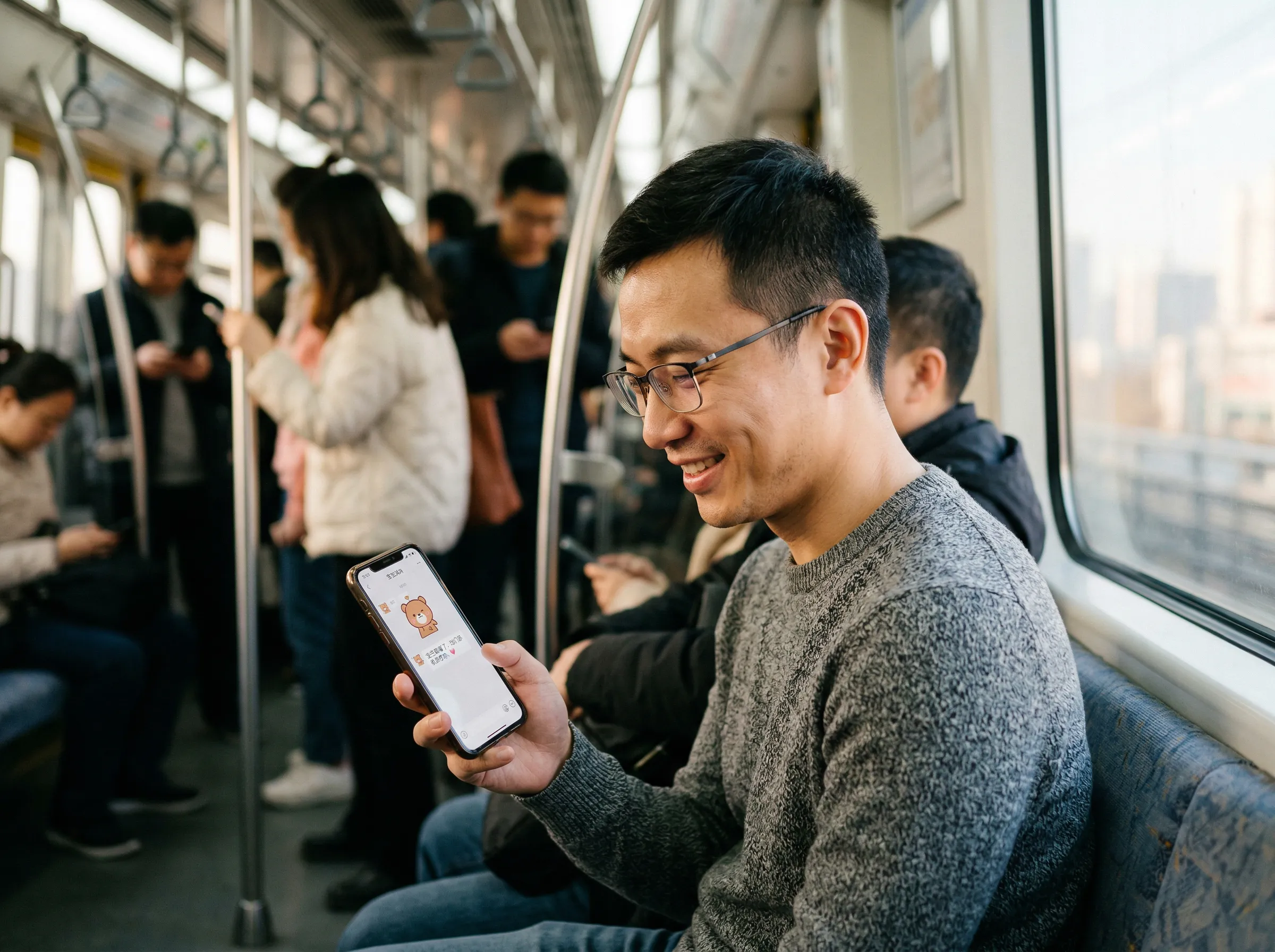 Dad on subway reading NianNian diary